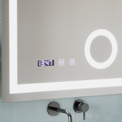 LED érintőtükör NIVERA páramentesítő rendszer, óra és hőmérséklet 60x80 cm kozmetikai nagyító tükrök Korman S alapértelmezett cím Alessandro Design
