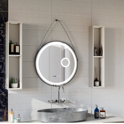 LED-es kerek tükör, 11 W, 60 cm, Micah Marcello MotionGlow érzékelő, páramentesítő rendszer, óra és hőmérő, kozmetikai nagyító, szabályozható Marcello tükrök alapértelmezett cím Alessandro Design