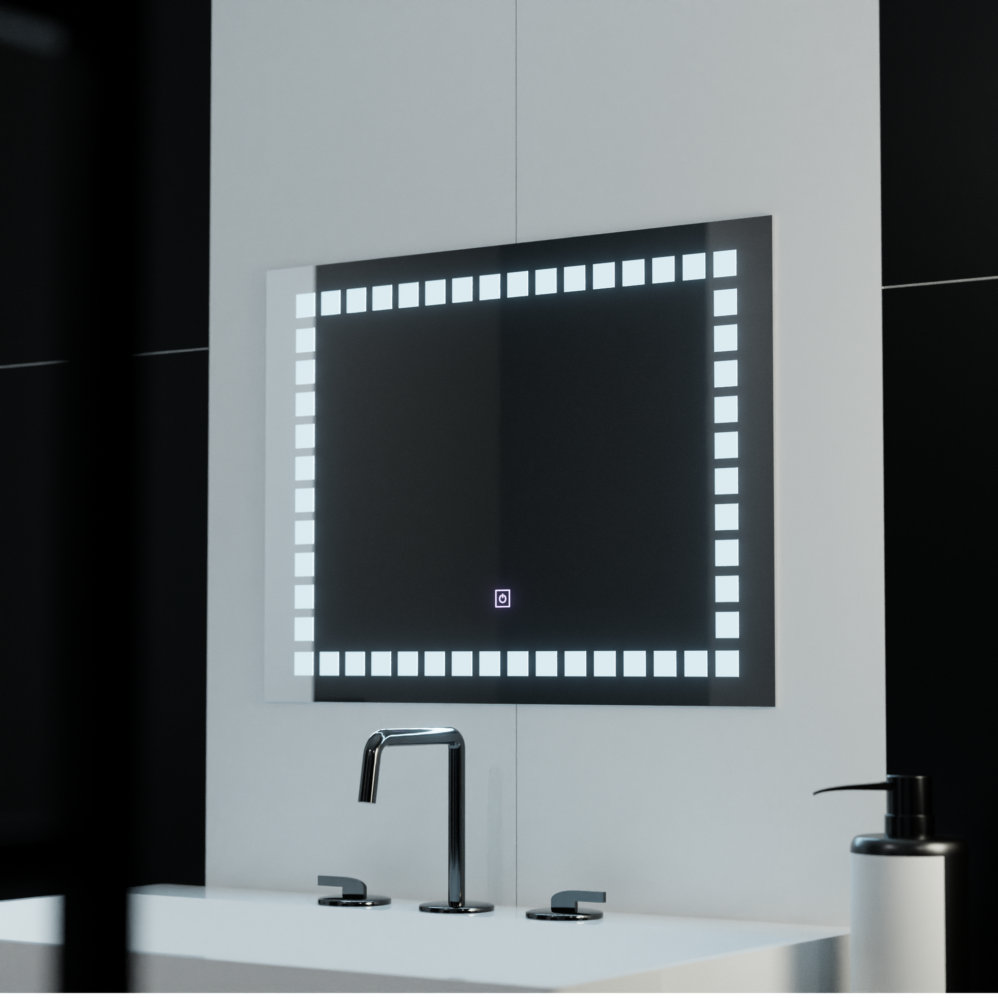 Négyszögletű LED-es tükör, 80x60cm, rácsfényű Basic Touch Mirrors Korman C alapbeállítás Alessandro Design