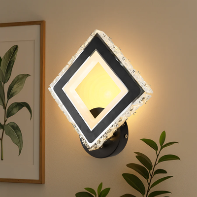 TERRANO LED fali lámpa kristályokkal, négyzet, 24 W, hideg/meleg/semleges fény, fekete és rozsdamentes acél