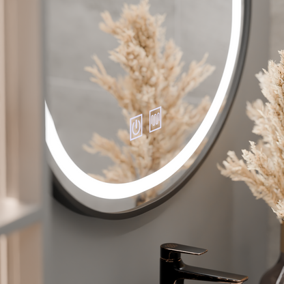 Ovális LED tükör 50x80cm VETRO Touch szabályozható páramentesítő rendszer, fekete keret Korman Mirrors E Alapértelmezett cím Alessandro Design