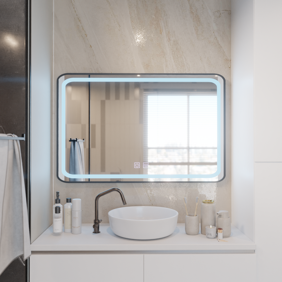 Négyszögletű LED tükör 100x65cm EDGE Touch páramentesítő rendszer, fekete keretű tükrök Korman E Alapértelmezett cím Alessandro Design