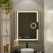Oglinda LED Rectangulara, 60x80cm, Eclat MotionGlow Marcello, Sistem Dezaburire, Ceas & Termometru, Lupa Cosmetica, Dimabila, Rama Auriu Brushed Oglinzi Marcello Default Title Alessandro Design