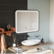 LED Touch Bernd Mirror páramentesítő rendszer, óra és hőmérséklet 80x60 cm fekete keret szálcsiszolt kozmetikai nagyító tükrök Korman S alapértelmezett cím Alessandro Design