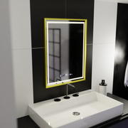 Négyszögletű LED-es tükör, 50x70 cm, Verite Royale Gold Motion Glow Marcello, páramentesítő rendszer, óra és hőmérő, szabályozható tükrök Marcello alapértelmezett cím Alessandro Design