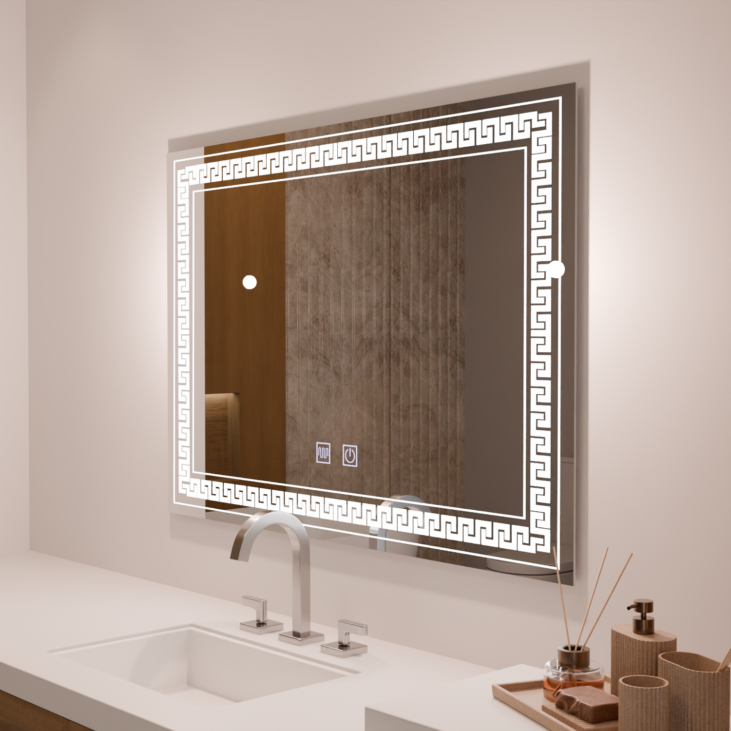 Négyszögletű LED tükör 80x60 Touch Volta páramentesítő rendszer Tükrök Korman E Alapértelmezett cím Alessandro Design