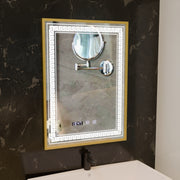 Mirror LED Touch Bruno páramentesítő rendszer, óra és hőmérséklet 60x80 cm szálcsiszolt arany keret, S84/60X80 tükrök Korman S alapértelmezett cím Alessandro Design