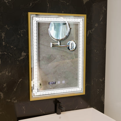 Mirror LED Touch Bruno páramentesítő rendszer, óra és hőmérséklet 60x80 cm szálcsiszolt arany keret, S84/60X80 tükrök Korman S alapértelmezett cím Alessandro Design