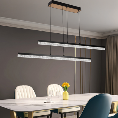 Függesztett akril LED csillár LT181/2BK, 37W, fény 3000/4000/6000K, fekete, állítható magasságú