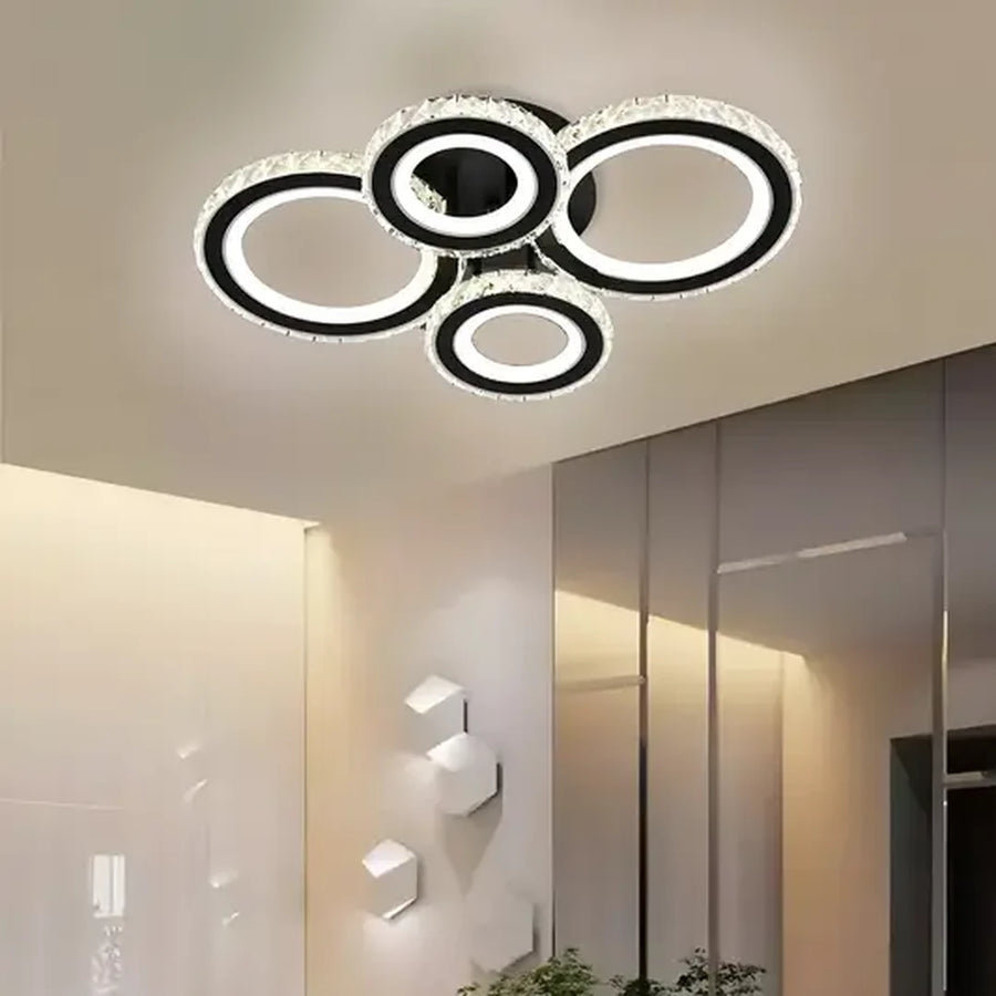 LED csillár távirányítóval és kristály NOVA ROTONDA RGB 68W, 4 kör, hideg/meleg/semleges fény, szabályozható, fekete kristály LED csillárok Alapértelmezett cím Alessandro Design