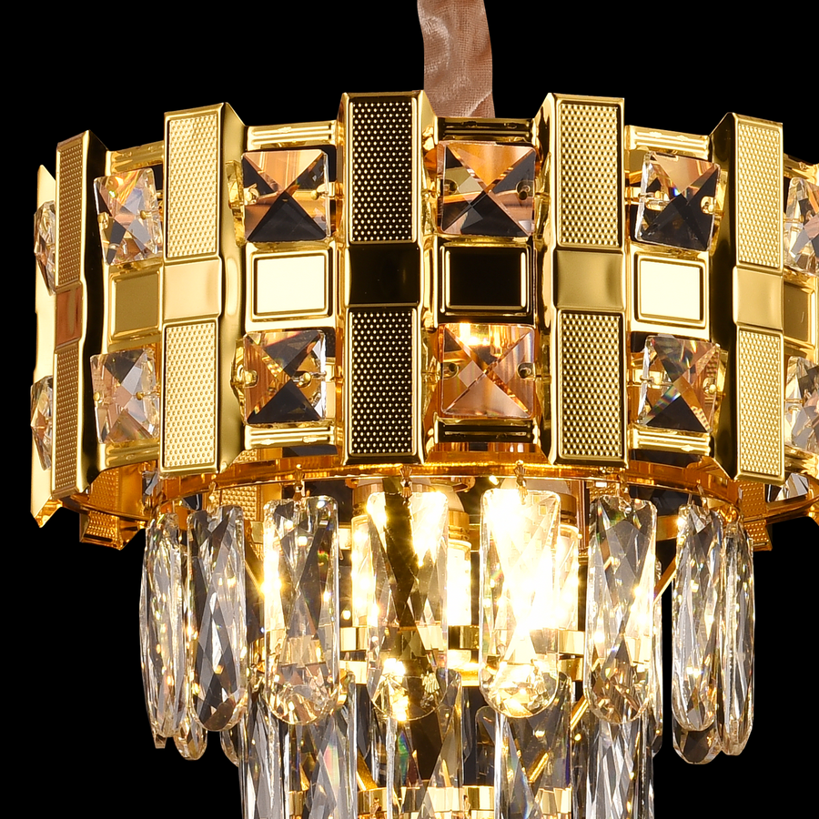 Candelabru Cristal BRAN Petito 3xE14, Diametru 30cm, Auriu Lucios, Inaltime Reglabila Candelabre Cristal Default Title Alessandro Design