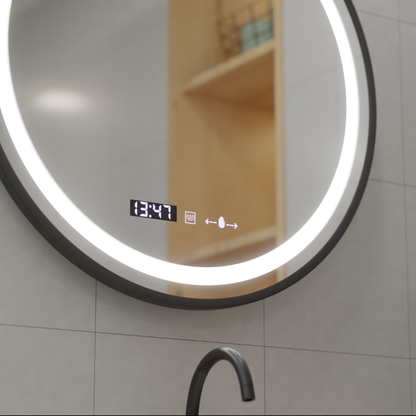 LED kerek tükör, 100 cm, Celeste Majesté Noir MotionGlow Marcello, páramentesítő rendszer, óra és hőmérő, szabályozható tükrök Marcello alapértelmezett cím Alessandro Design