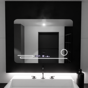 Négyszögletű LED-es tükör, 80x60 cm, Harmonie MotionGlow Marcello, páramentesítő rendszer, hőmérő és óra, kozmetikai nagyító, szabályozható tükrök Marcello alapértelmezett cím Alessandro Design