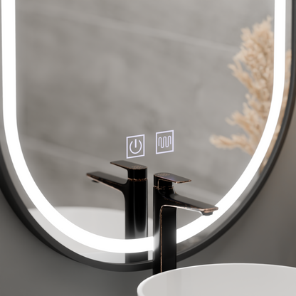 Ovális LED-es tükör 50x100cm VETRO Touch fényerő-mentesítő páramentesítő rendszer, fekete keret Korman Mirrors E Alapértelmezett cím Alessandro Design