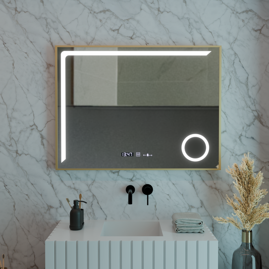 Oglinda LED Senzor MotionGlow Rosalia 80x60 cm Lumina Calda/Rece/Neutra Dimabila Sistem Dezaburire Termometru Ceas Colectia Marcello Funghi Oglinzi Marcello Default Title Alessandro Design