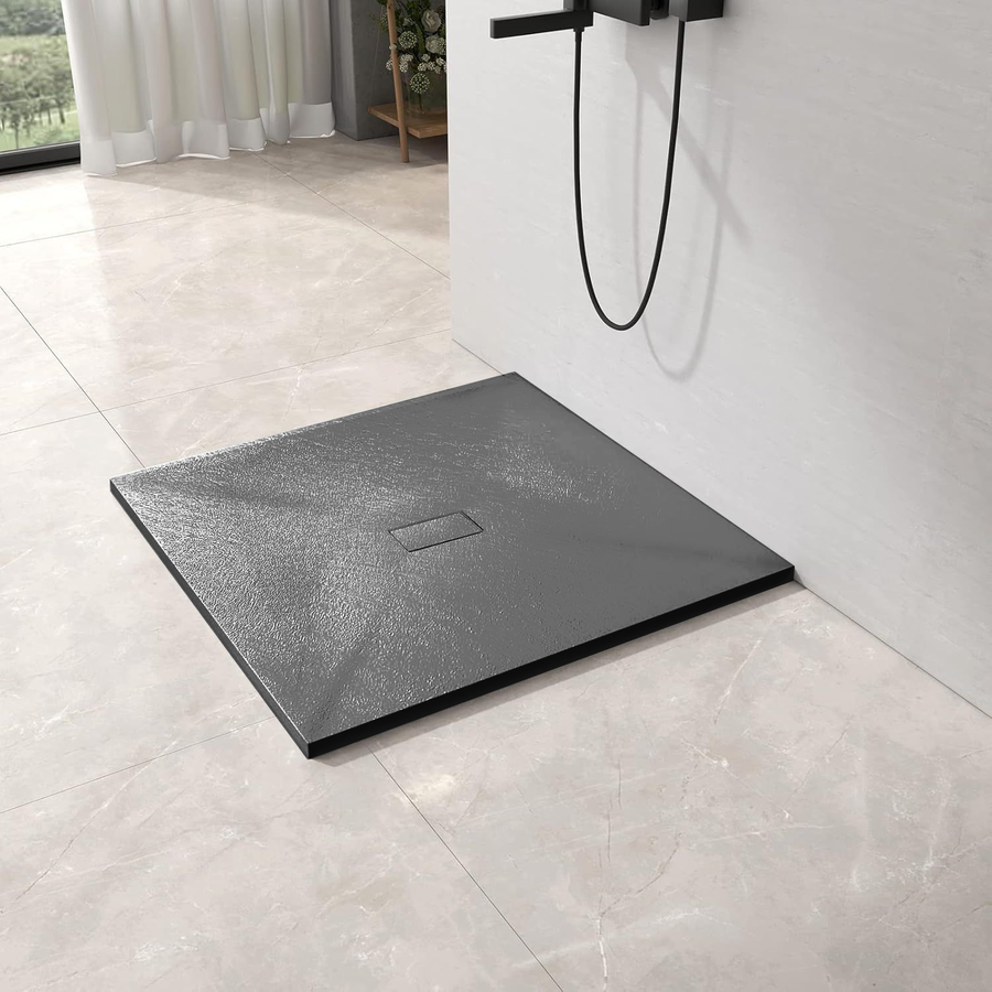 Négyzet alakú zuhanytálca 90x90 cm, vékony 3 cm, sötétszürke Otthon és kert Alapértelmezett cím Alessandro Design