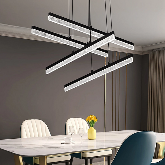 Függesztett akril LED csillár LT181/4BK, 54W, fény 3000/4000/6000K, fekete, állítható magasságú