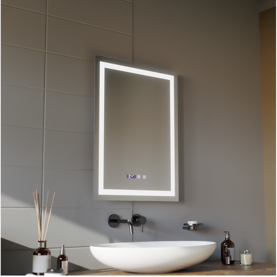 MODENA LED Touch Mirror páramentesítő rendszer, óra és hőmérséklet 60x80 cm Korman S tükrök Alapértelmezett cím Alessandro Design