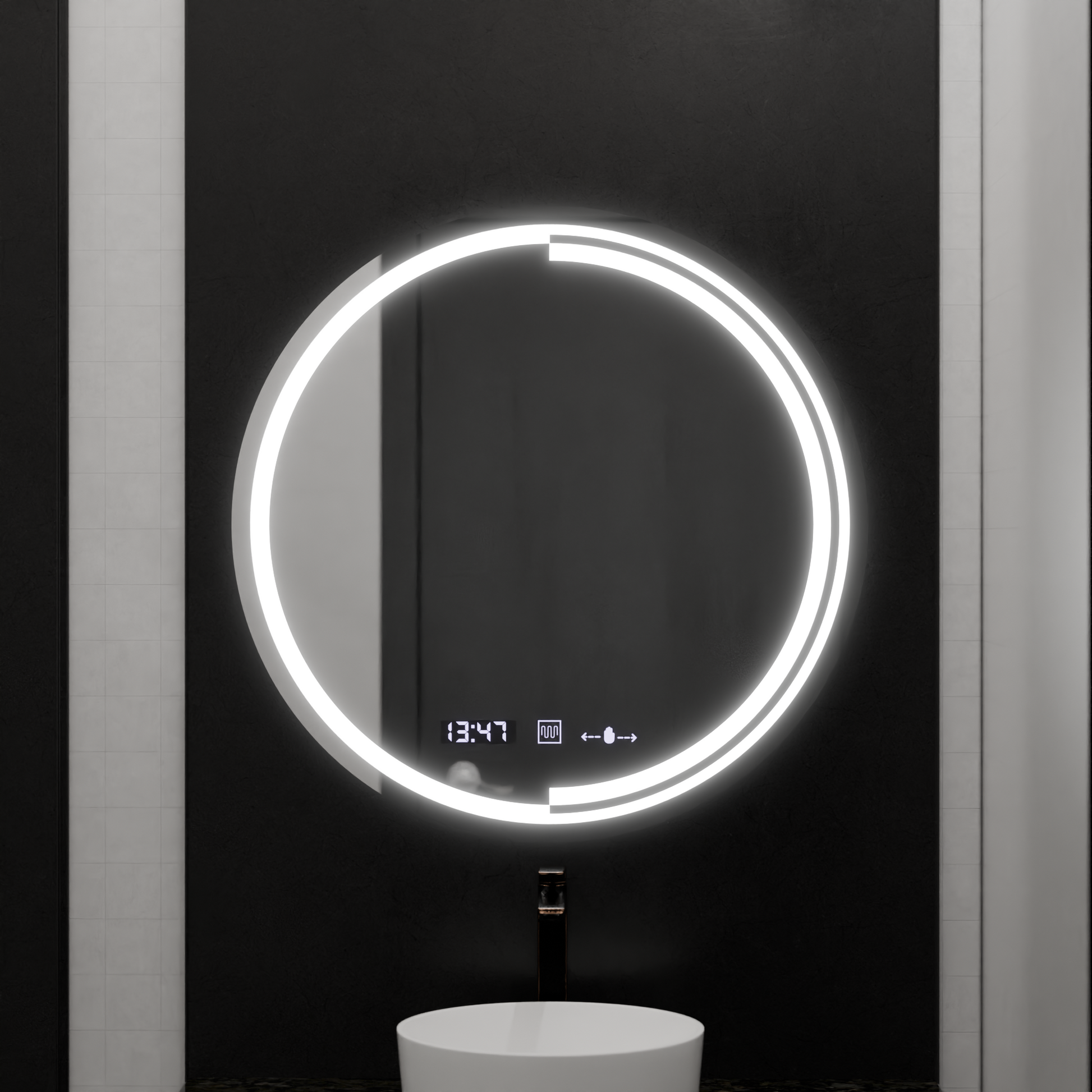LED kerek tükör, 60 cm, MotionGlow Sensor Consuel Marcello, páramentesítő rendszer, óra és hőmérő, szabályozható tükrök Marcello alapértelmezett cím Alessandro Design