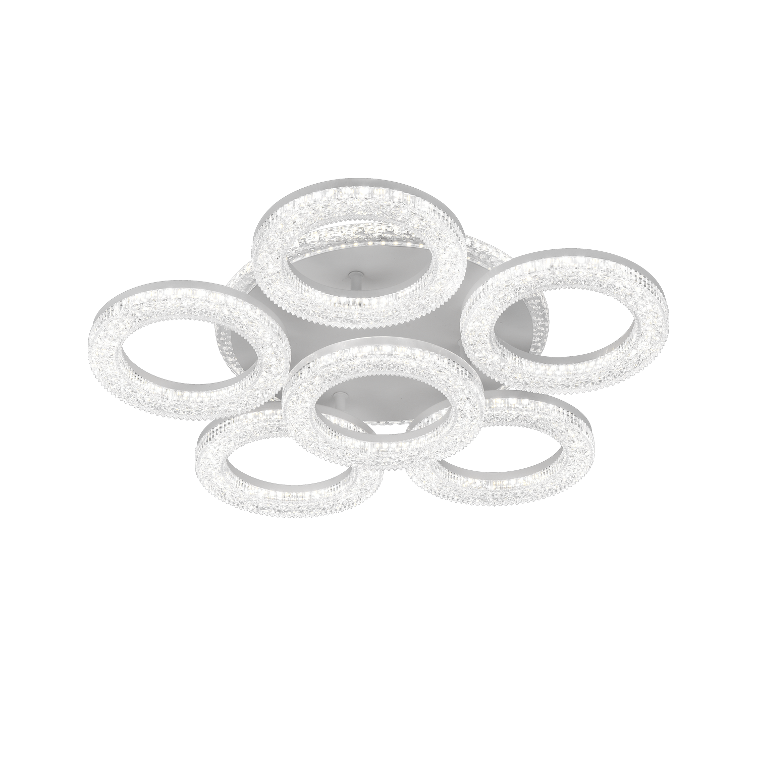 FREJA LED csillár távirányítóval, 51 cm, 90 W, 3000K/4000K/6000K, szabályozható, fehér, kristályok, 6 kör LED-csillárok távirányítóval Alapértelmezett cím Alessandro Design