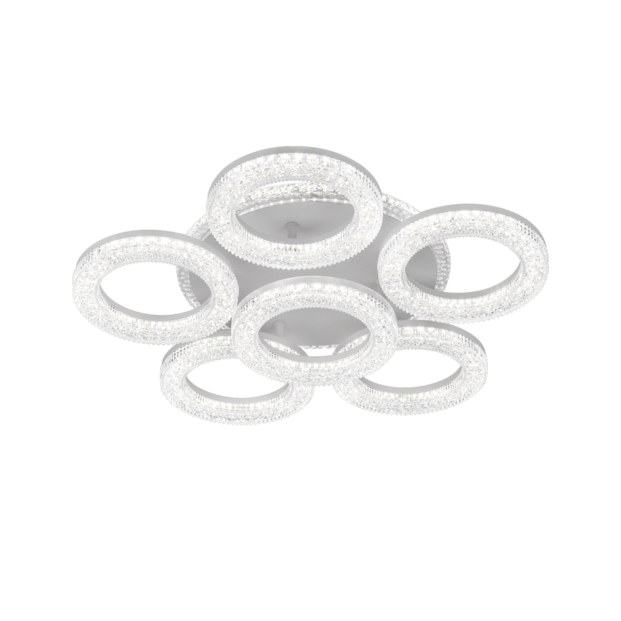 FREJA LED csillár távirányítóval, 51 cm, 90 W, 3000K/4000K/6000K, szabályozható, fehér, kristályok, 6 kör LED-csillárok távirányítóval Alapértelmezett cím Alessandro Design