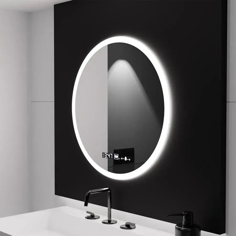 LED kerek tükör, 70 cm, Elysee MotionGlow Marcello, páramentesítő rendszer, óra és hőmérő, Dimabila tükrök Marcello alapértelmezett cím Alessandro Design