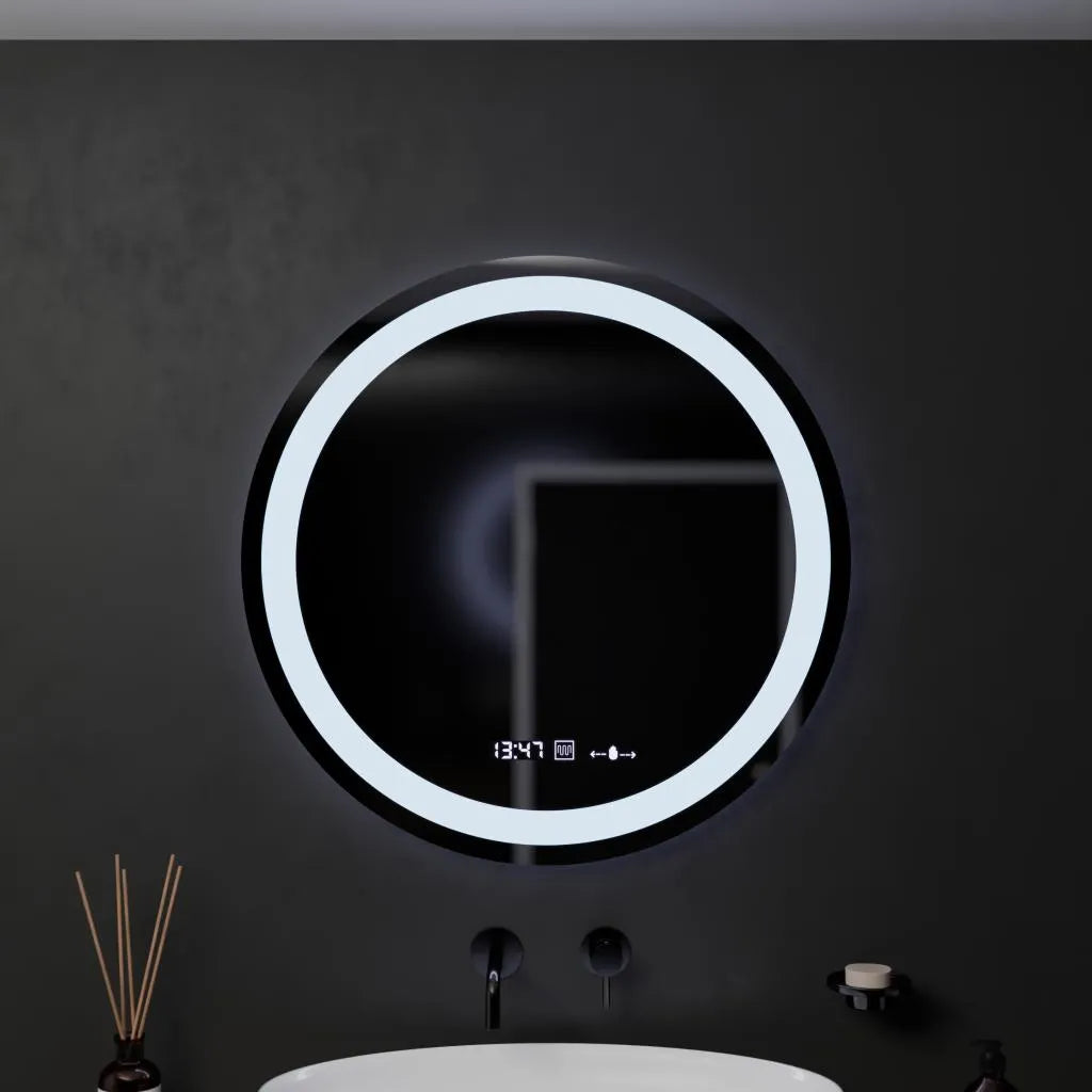 Kerek LED-es tükör, 60 cm, Celeste MotionGlow Marcello, páramentesítő rendszer, óra és hőmérő, szabályozható, meleg, semleges hideg fény 3000K/4000K/6000K Marcello tükrök alapértelmezett cím Alessandro Design