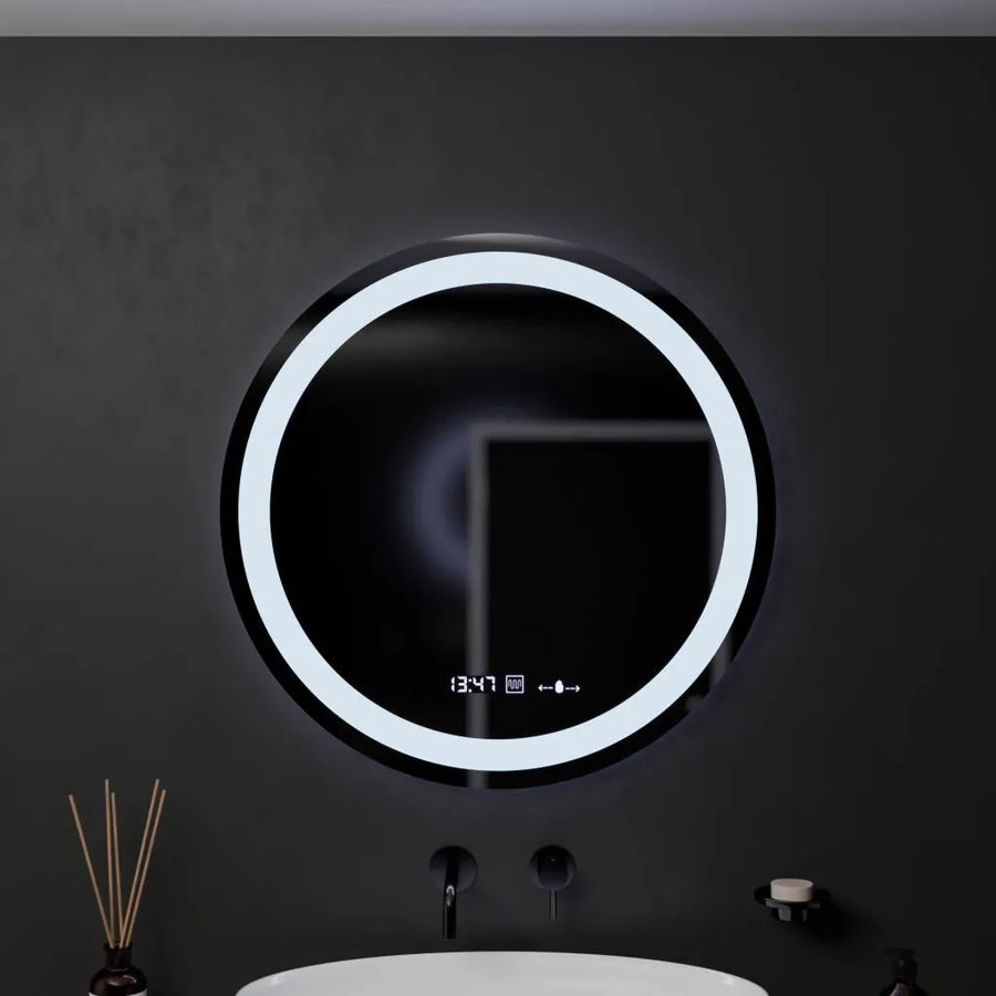 Kerek LED-es tükör, 60 cm, Celeste MotionGlow Marcello, páramentesítő rendszer, óra és hőmérő, szabályozható, meleg, semleges hideg fény 3000K/4000K/6000K Marcello tükrök alapértelmezett cím Alessandro Design