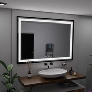 Négyszögletű LED-es tükör, 100x65 cm, Verite Majeste Noir Motion Glow Marcello, páramentesítő rendszer, óra és hőmérő, szabályozható tükrök Marcello alapértelmezett cím Alessandro Design
