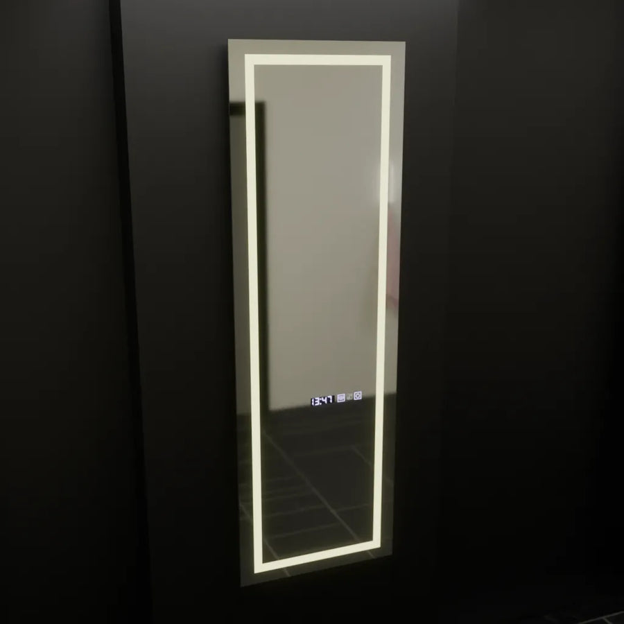 Négyszögletű LED-es tükör, 45x140 cm, Giulia Marcello radarérzékelő, páramentesítő rendszer, óra és hőmérő, Dimabila, öltözködési Couture öltözőtükrök alapértelmezett cím Alessandro Design