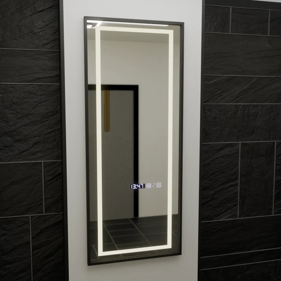 Téglalap alakú LED-es tükör, 60x150 cm, Bianca Marcello radarérzékelő, páramentesítő rendszer, óra és hőmérő, Dimabila, öltözködési Couture öltözőtükrök alapértelmezett cím Alessandro Design