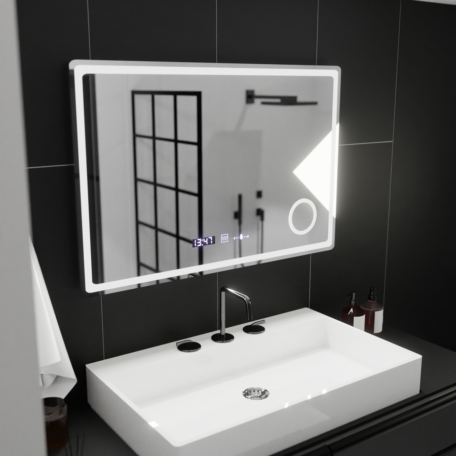 Oglinda LED Rectangulara, 90x60cm, Velour MotionGlow Marcello, Sistem Dezaburire, Ceas & Termometru, Lupa Cosmetica, Dimabila Oglinzi Marcello Default Title Alessandro Design