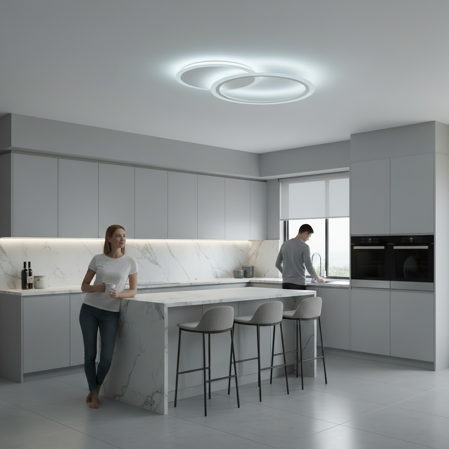 LED-es csillár távirányítóval LUCY 27W, 2 kör, hideg/meleg/semleges fény, szabályozható, fehér LED-es csillár távirányítóval Alapértelmezett cím Alessandro Design