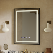 Négyszögletű LED-es tükör, 50x70 cm, Verite Majeste Noir Motion Glow Marcello, páramentesítő rendszer, óra és hőmérő, szabályozható tükrök Marcello alapértelmezett cím Alessandro Design