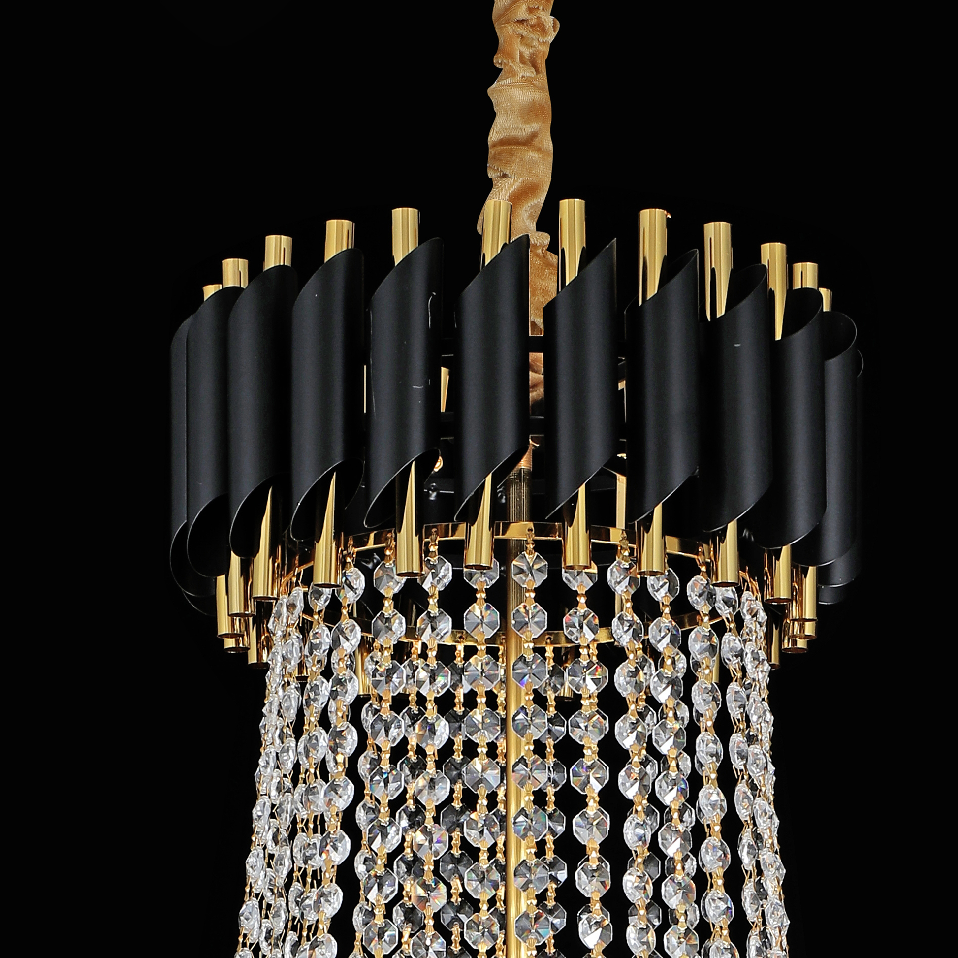 Kristálycsillár CC900/800X1200, 23xE14, átmérő 80 cm, magasság 120 cm, fényes arany és fekete, állítható magasságú, elegáns design kristálycsillárok, alapértelmezett cím Alessandro Design