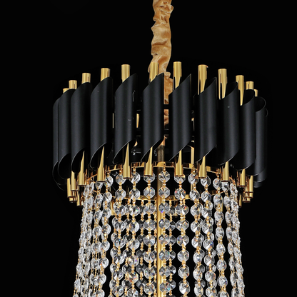Kristálycsillár CC900/800X1200, 23xE14, átmérő 80 cm, magasság 120 cm, fényes arany és fekete, állítható magasságú, elegáns design kristálycsillárok, alapértelmezett cím Alessandro Design