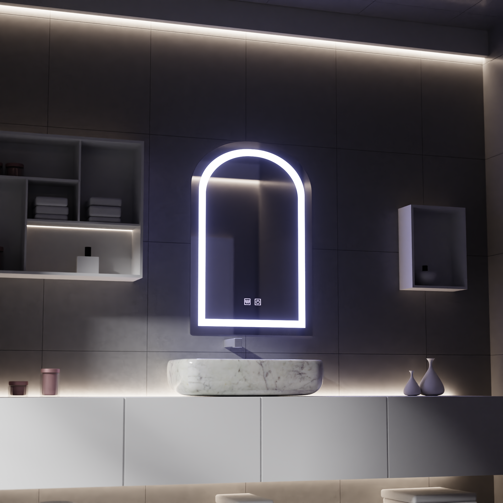 LED érintőtükör páramentesítő funkcióval, 80x50 cm-es tükrök Korman E Alapértelmezett cím Alessandro Design