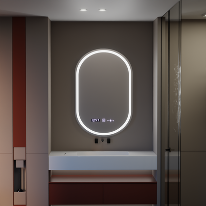 Ovális LED-es tükör, 50x80cm, Eminence MotionGlow Marcello, Páramentesítő rendszer, Óra és hőmérő, Mérhető tükrök Marcello Alapértelmezett cím Alessandro Design