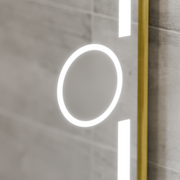 Oglinda LED Rectangulara, 120x80cm, Eclat MotionGlow Marcello, Sistem Dezaburire, Ceas & Termometru, Lupa Cosmetica, Dimabila, Rama Auriu Brushed Oglinzi Marcello Default Title Alessandro Design