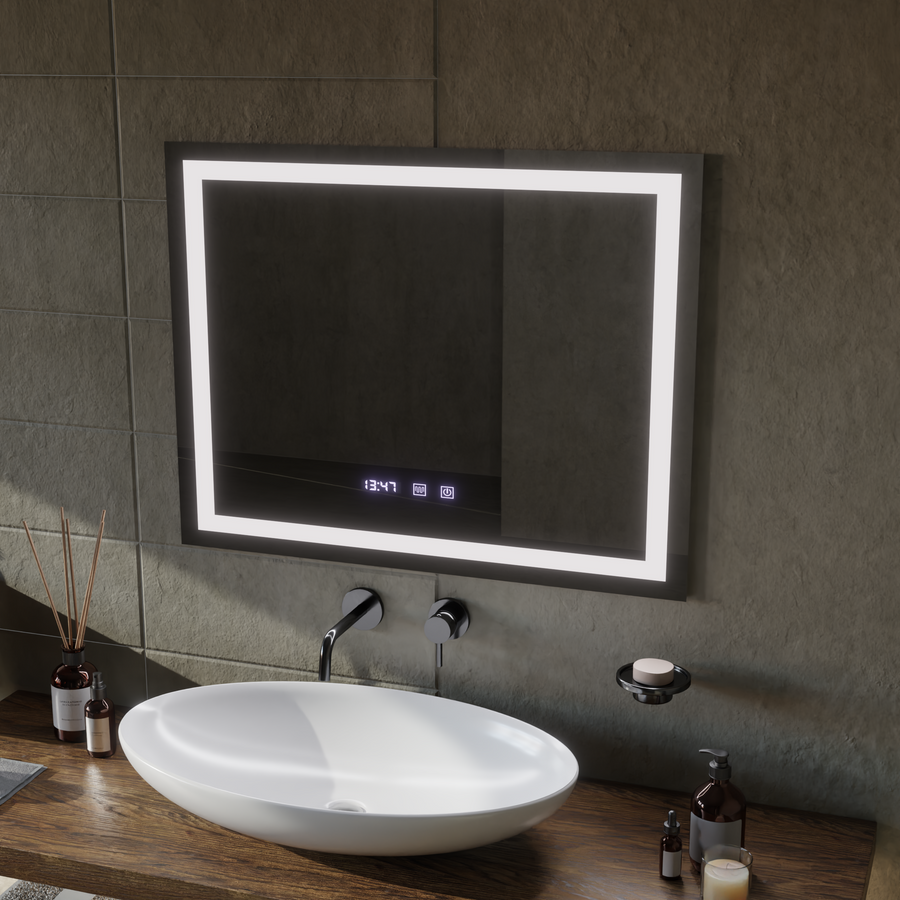 LED Touch MODENA tükör páramentesítő rendszer, óra és hőmérséklet 80x60 cm Tükrök Korman S Alapértelmezett cím Alessandro Design