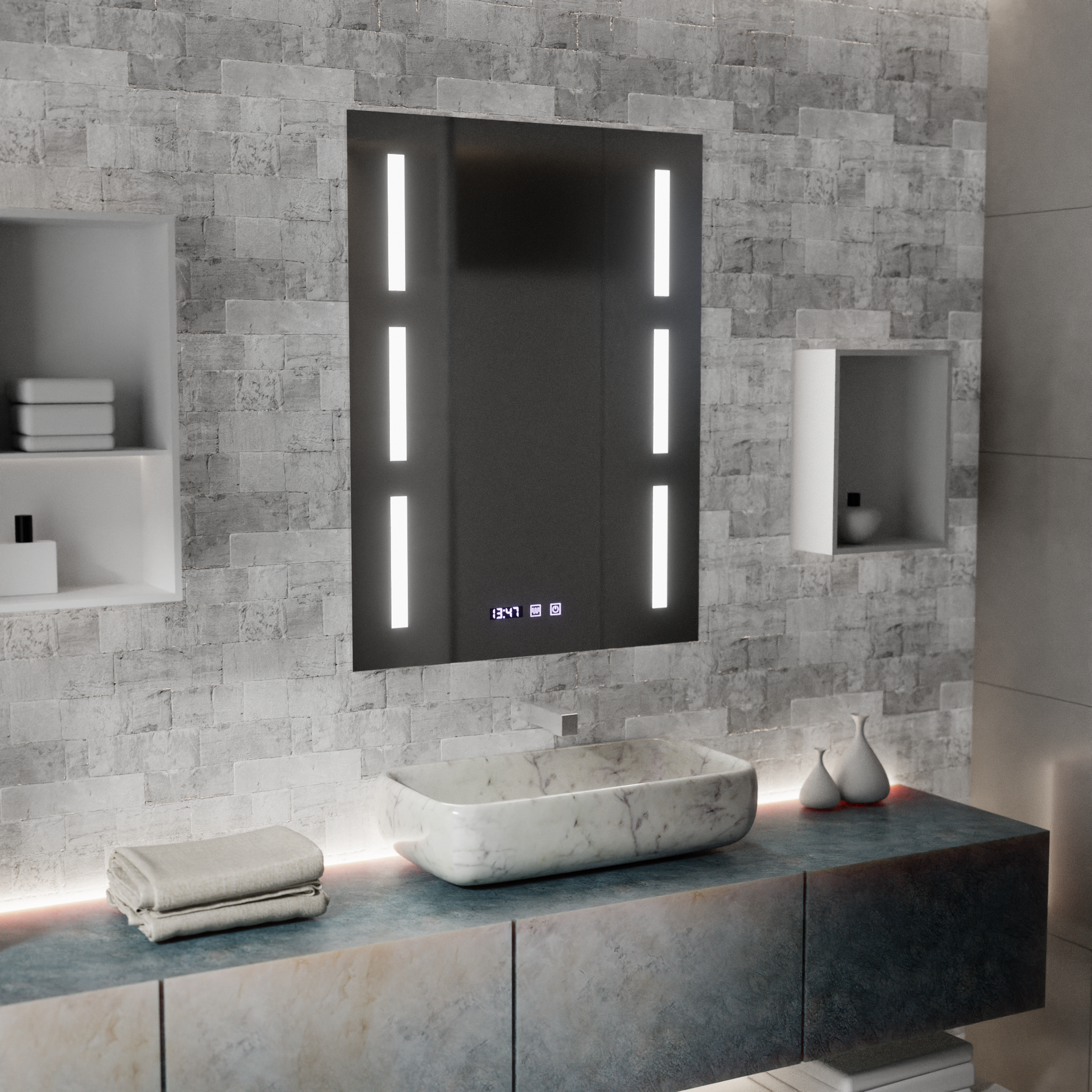Mirror LED Touch Erich S86/60X80 páramentesítő rendszer, óra és hőmérséklet 60x80 cm Tükrök Korman S Alapértelmezett cím Alessandro Design