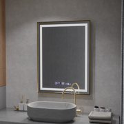 Négyszögletű LED-es tükör, 60x80 cm, Verite Royale Gold MotionGlow Marcello, páramentesítő rendszer, óra és hőmérő, szabályozható tükrök Marcello alapértelmezett cím Alessandro Design