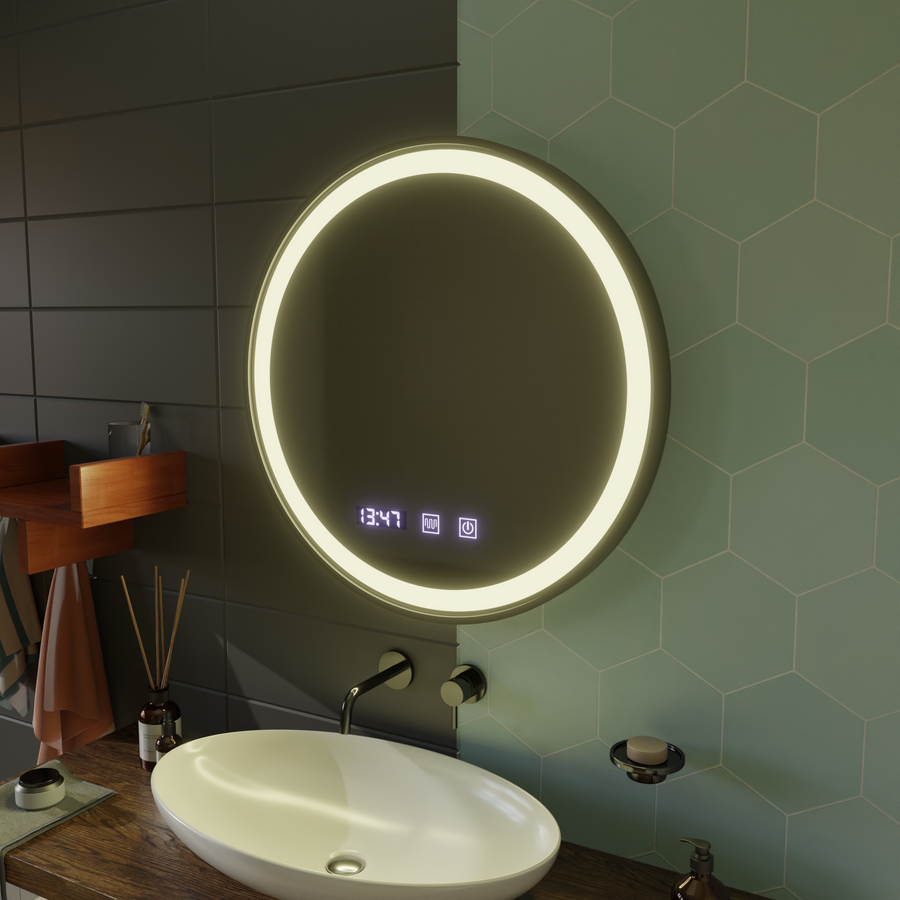Mirror LED Touch NOVARA páramentesítő rendszer, óra és hőmérséklet 80 cm-es keret fekete csiszolt tükrök Korman S alapértelmezett cím Alessandro Design