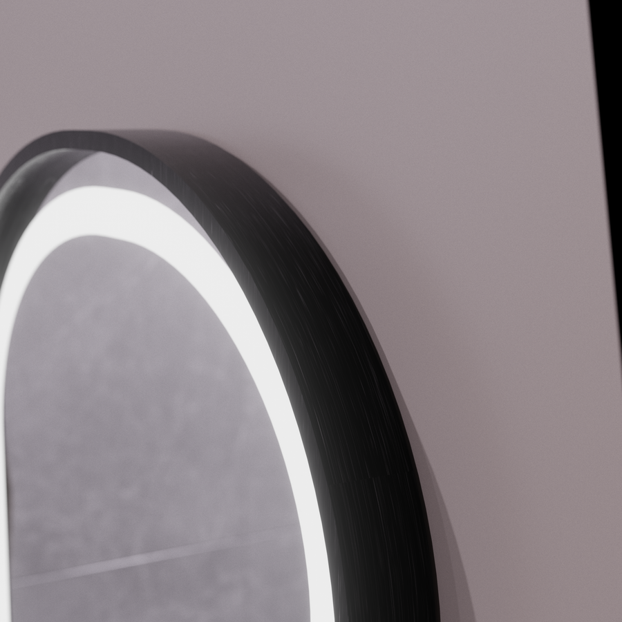 Helmut LED Touch Mirror páramentesítő rendszer, óra és hőmérséklet 50x80 cm fekete keret szálcsiszolt Marcello Funghi