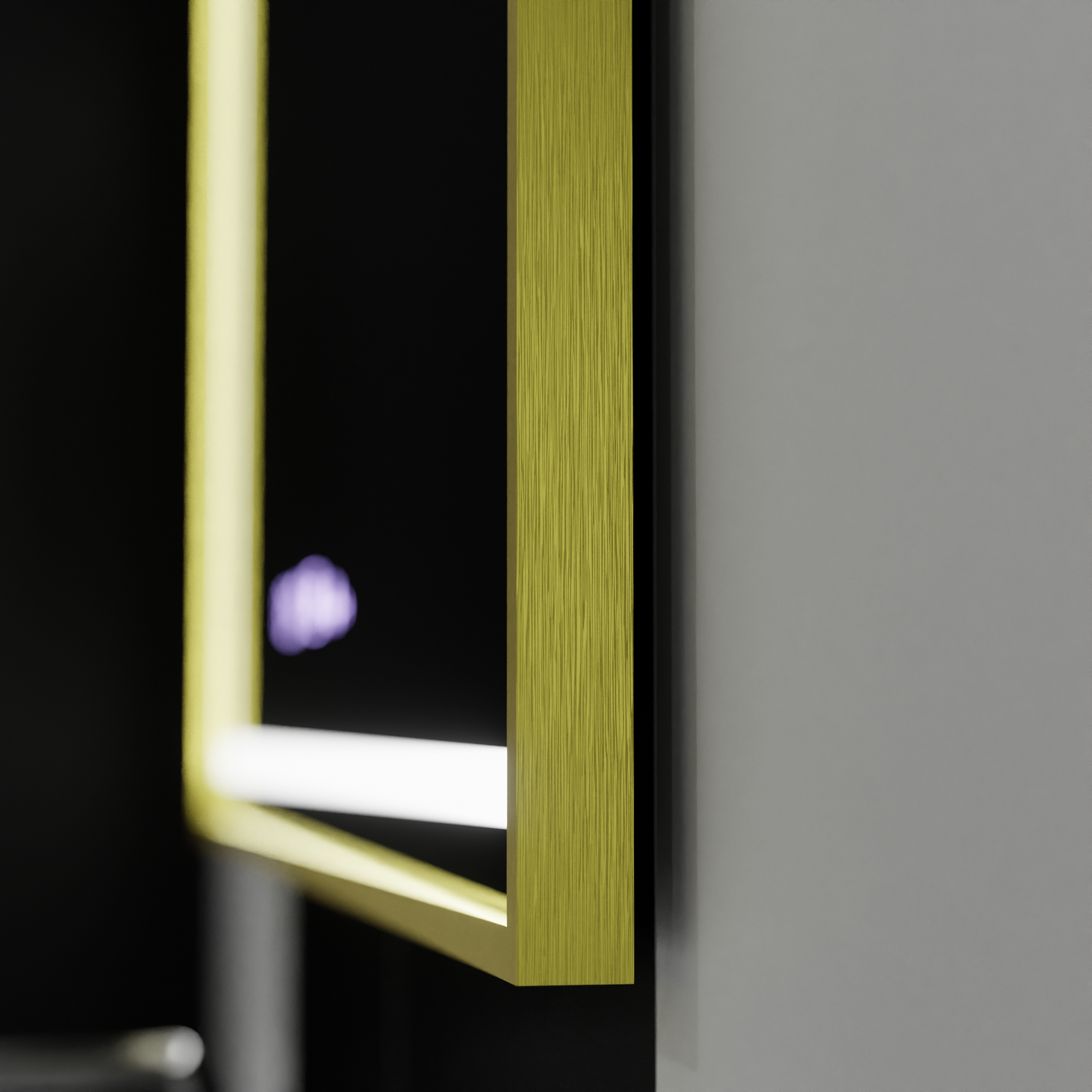 Négyszögletű LED-es tükör, 120x80 cm, Verite Royale Gold MotionGlow Marcello, páramentesítő rendszer, óra és hőmérő, szabályozható tükrök Marcello alapértelmezett cím Alessandro Design