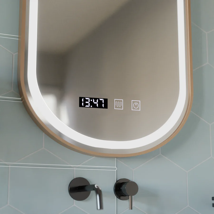 Ovális LED-es tükör, 50x80 cm, Roven Marcello MotionGlow érzékelő, páramentesítő rendszer, óra és hőmérő, szabályozható tükrök Marcello alapértelmezett cím Alessandro Design