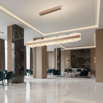 Függesztett LED-es csillár távirányítóval NIVALIS 55W, Hossz 120cm, Hideg/Meleg/Semleges fény, Szabályozható, Állítható magasságú, Arany