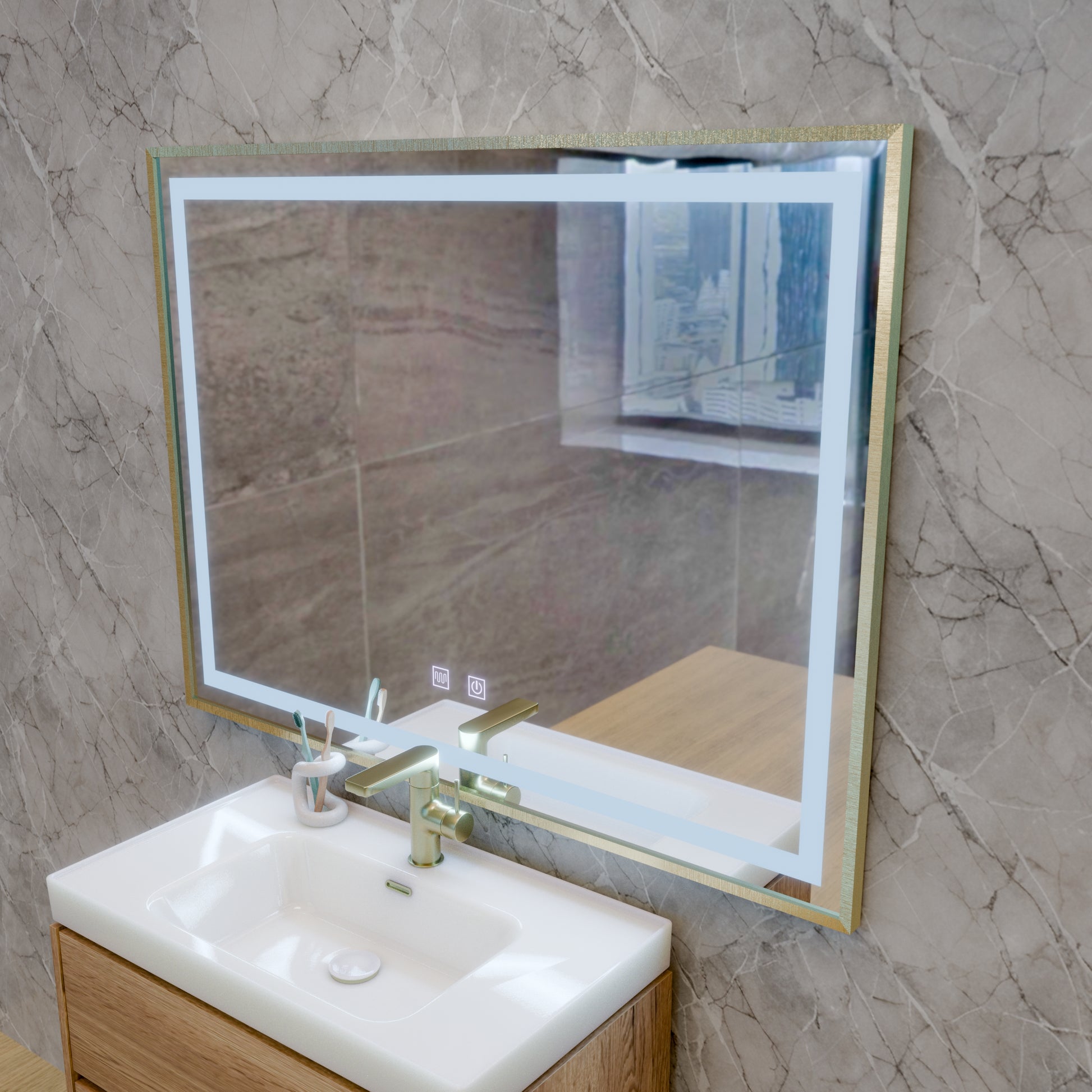RAYNA Touch LED tükör, 80x60 cm, Páramentesítő funkció, Polírozott arany keretű Tükrök Korman E Alapértelmezett cím Alessandro Design