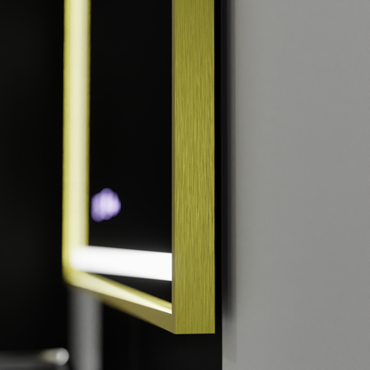 Négyszögletű LED tükör, 100x65 cm, Verite Royale Gold Motion Glow Marcello, páramentesítő rendszer, óra és hőmérő, szabályozható tükrök Marcello alapértelmezett cím Alessandro Design