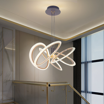 Lustra LED suspendata cu Telecomanda RIMINI 86W, 5 Elemente, lumina Rece/Calda/Neutra, Dimabila, Auriu Lustre LED cu Telecomanda Default Title Alessandro Design